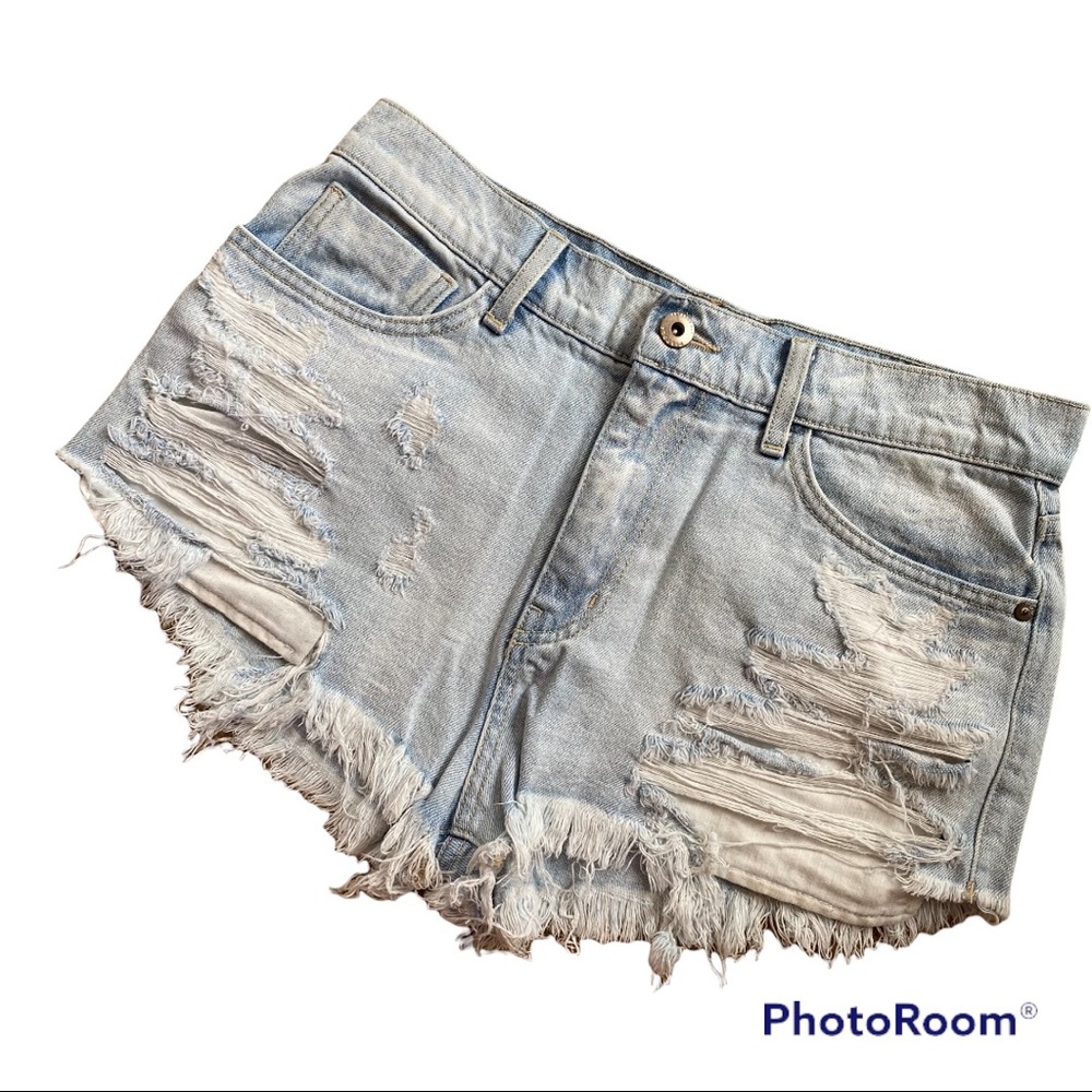 PISTOLA Distressed Denim Cutoff Shorts Light Wash Size 29